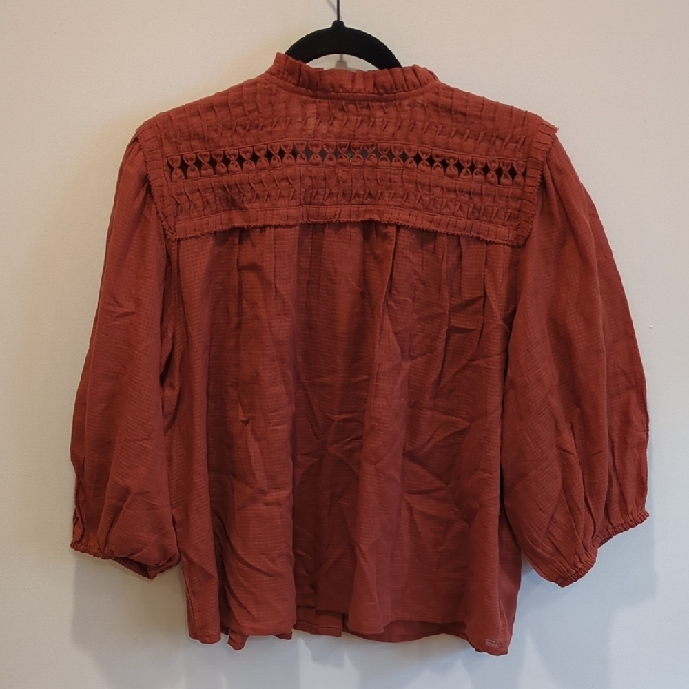 Calypso St. Barth Terracotta Rust Blouse Medium Cotton Boho Prairie Resort NWT - Picture 6 of 6